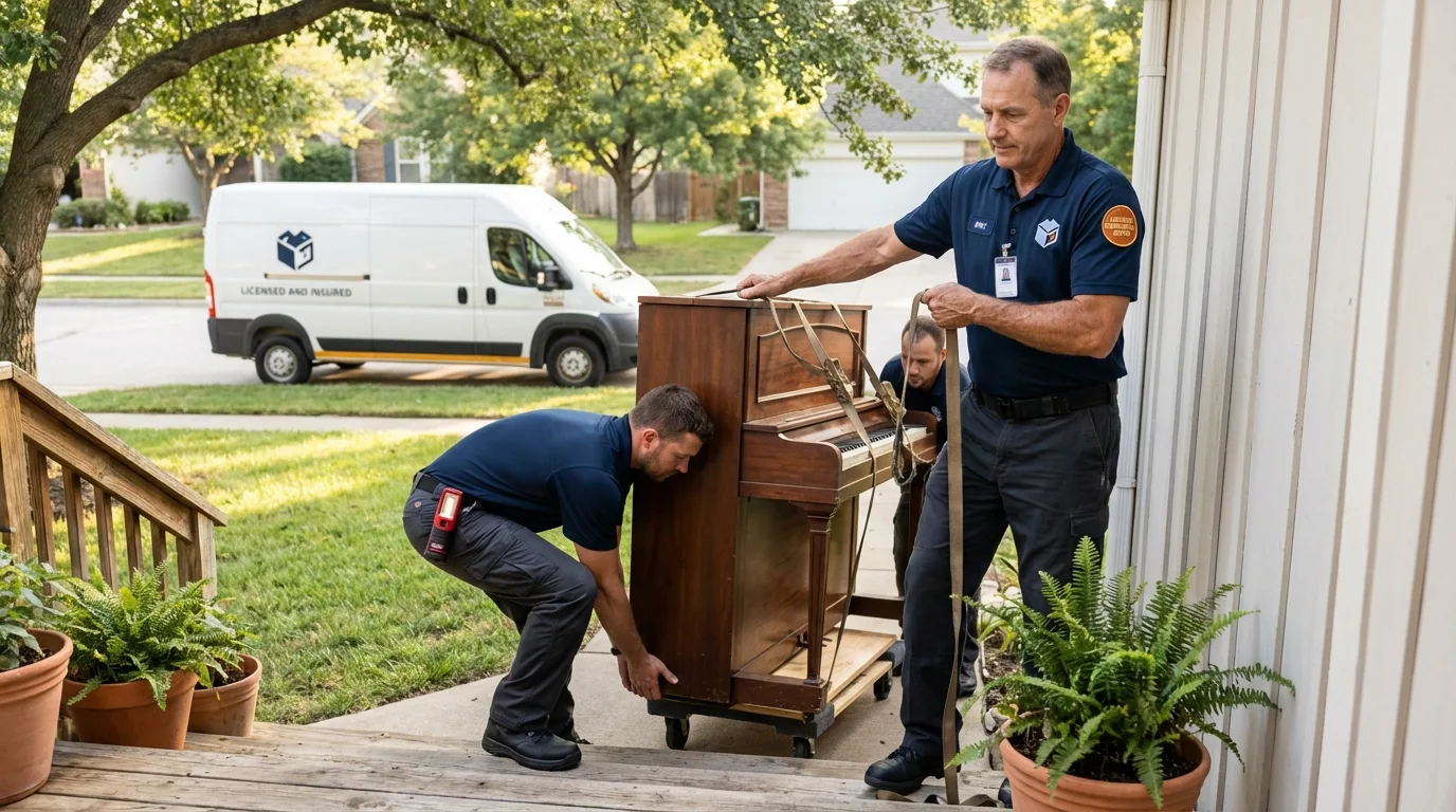 Licensed piano movers securing grand piano in Coal City, IL