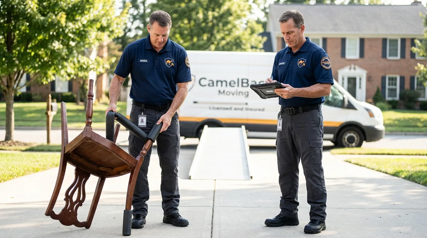 Movers inspecting furniture for damage prevention before loading in Coal City, IL