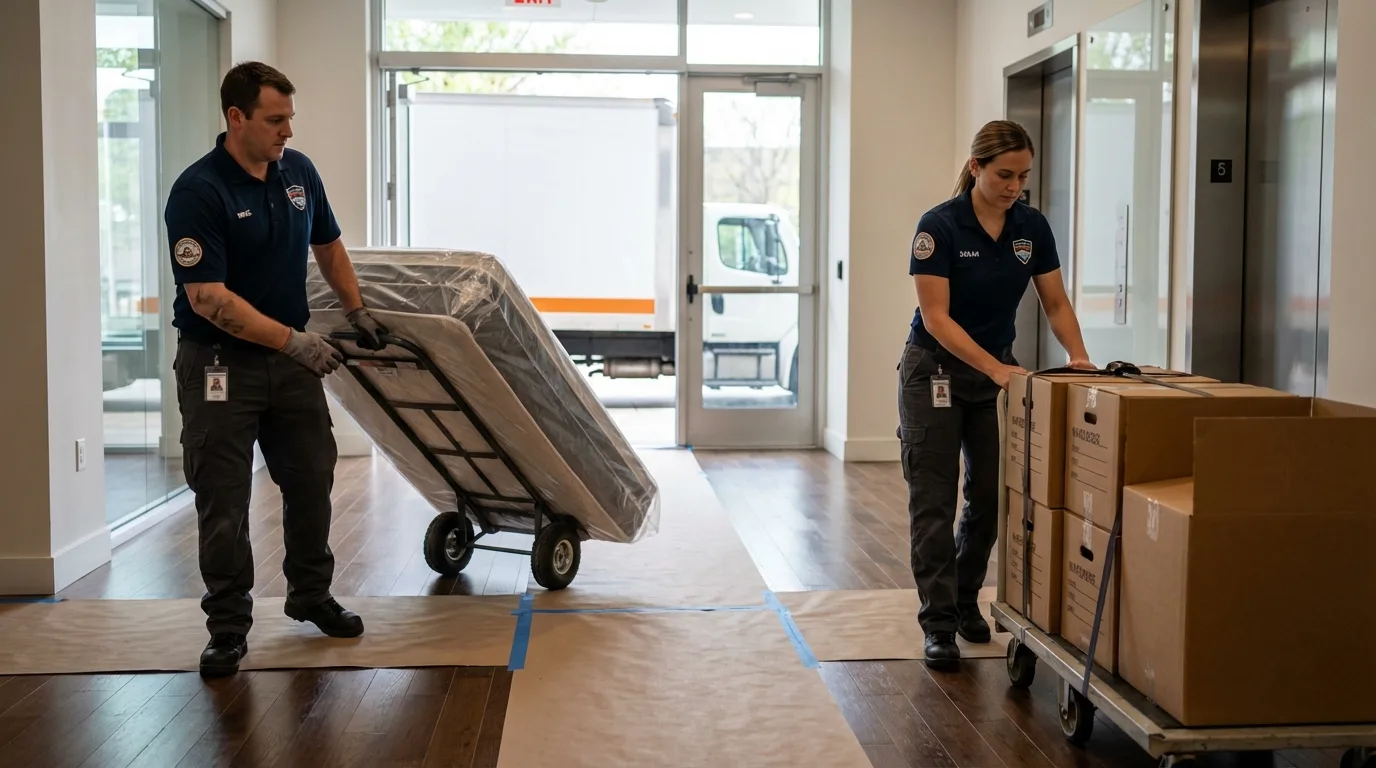 Professional apartment movers loading elevator in Coal City, IL